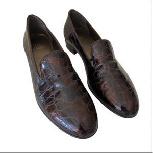 Stuart Weitzman Brown Mock Croc Patent Leather Slip On Loafers Size 7.6